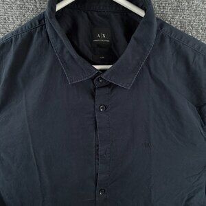 Armani Exchange Navy Blue. Button Up Shirt Men Cotton Slim Fit 2XL Woven Logo